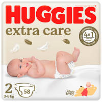 Оригінал! Подгузники Huggies Extra Care 2 (3-6 кг) 58 шт (5029053578071) | T2TV.com.ua