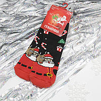 Новорічні шкарпетки дитячі, зимові шкарпетки для дітей 5-6 років, теплі шкарпетки до Нового року із Санта Клаусом