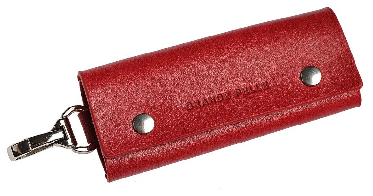 Чохол для ключів на кнопках з натуральної шкіри, жіноча ключниця Grande Pelle червоного кольору, глянцева
