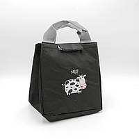 Термосумка черная с рисунком коровы, термосумка на молнии для обедов, маленькая сумка термос для 23 di !