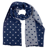 Шарф серый/синий в горошек на зиму, мужской/женский длинный шарф Горошек из вискозы, шарф серый с синим зи 23