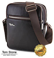 Сумка для планшета коричневая мужская из кожи с ремнем Tom Stone, сумка планшет коричневая кожаная через п 23