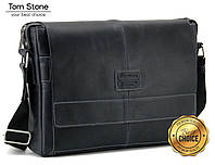 Сумка мужская черная для документов/ноутбука кожаная Tom Stone, сумка мессенджер черная деловая из кожи по 23