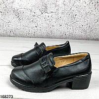 Туфли женские черные Sandy на низком каблуке | Эко кожа | Туфли женские осенние 36
