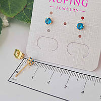Серьги гвоздики золотые с голубым камнем Xuping, женские сережки с синим камнем под золото бижут 23 di !