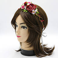Об'ємний обруч для волосся з квітами, Ободок для волосся жіночий, Декоративний вінок з квітів та листя