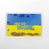 Патріотичний Магніт "Pray for Ukraine" (Молимося за Україну) на жовто-синій стіні 6,5 см на 9,2 см, український сувенір