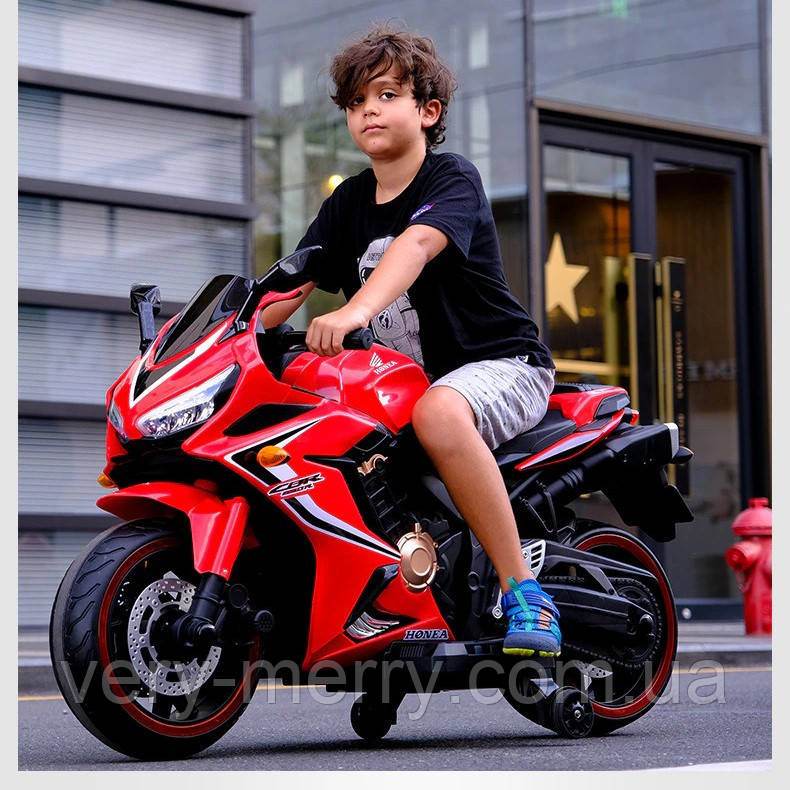 Дитячий електромотоцикл Honda (червоний колір) з підсвіткою колес