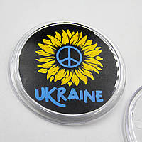 Патриотический значок Pacific Ukraine с подсолнухом круглый 65 мм, украинский сув 23 di !