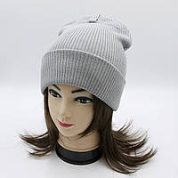 Шапка светло-серая с отворотом Джаз, модная женская шапка демисезонная, Стильная трендовая шапка демисезо 23