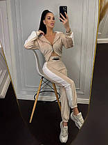 Жіночий костюм Алмаз із щільного плюш велюру кофта на блискавці з великим капюшоном та брюки Df1696, фото 4