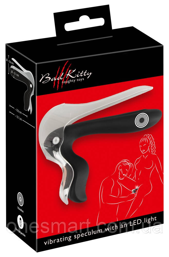 Розширювач для вагіни Bad Kitty Vibrating Speculum з вбудованим світлодіодом і вібрацією