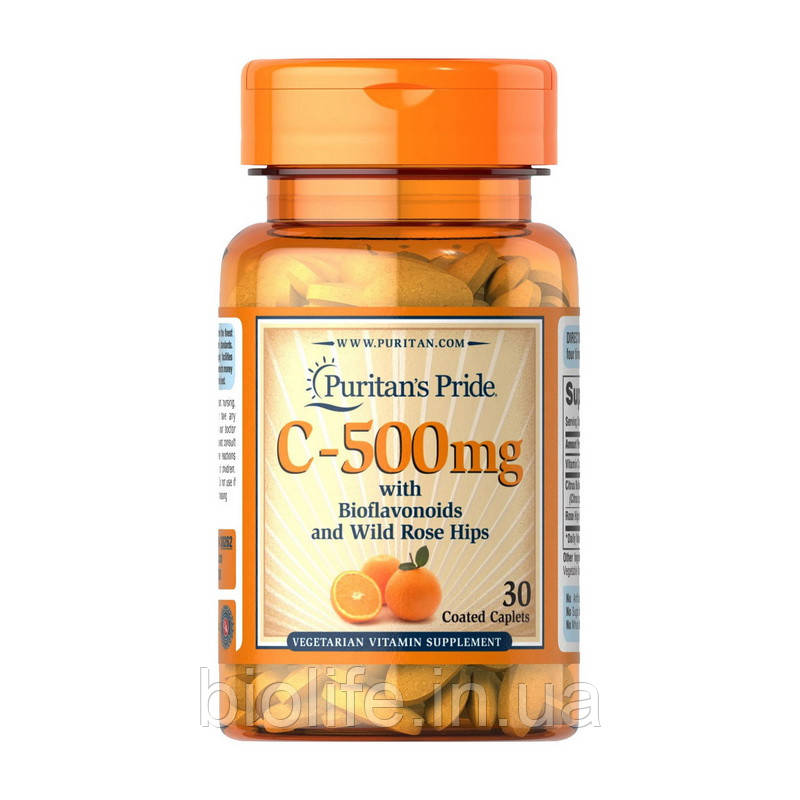 Vitamin C-500 mg with Bioflavonoids and Rose Hips (30 caplets)