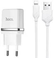 Мережевий зарядний пристрій Hoco С12 Charger 2USB + Lightning Cable White