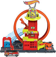 Трек Хот Вилс Супер петля с пожарной станцией Игровой набор Hot Wheels City HKX41 Super Loop Fire Station