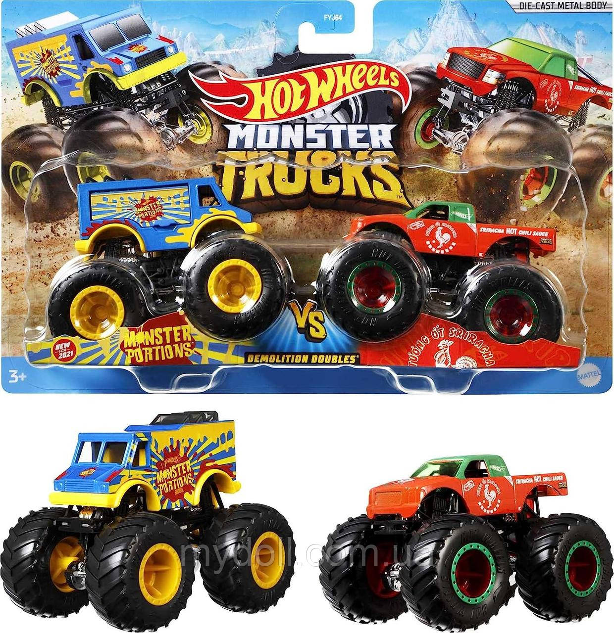 Набір Хот Вілс Машинки 2шт Hot Wheels Monster Trucks Demolition Doubles 1:64 FYJ64 Mattel Оригінал