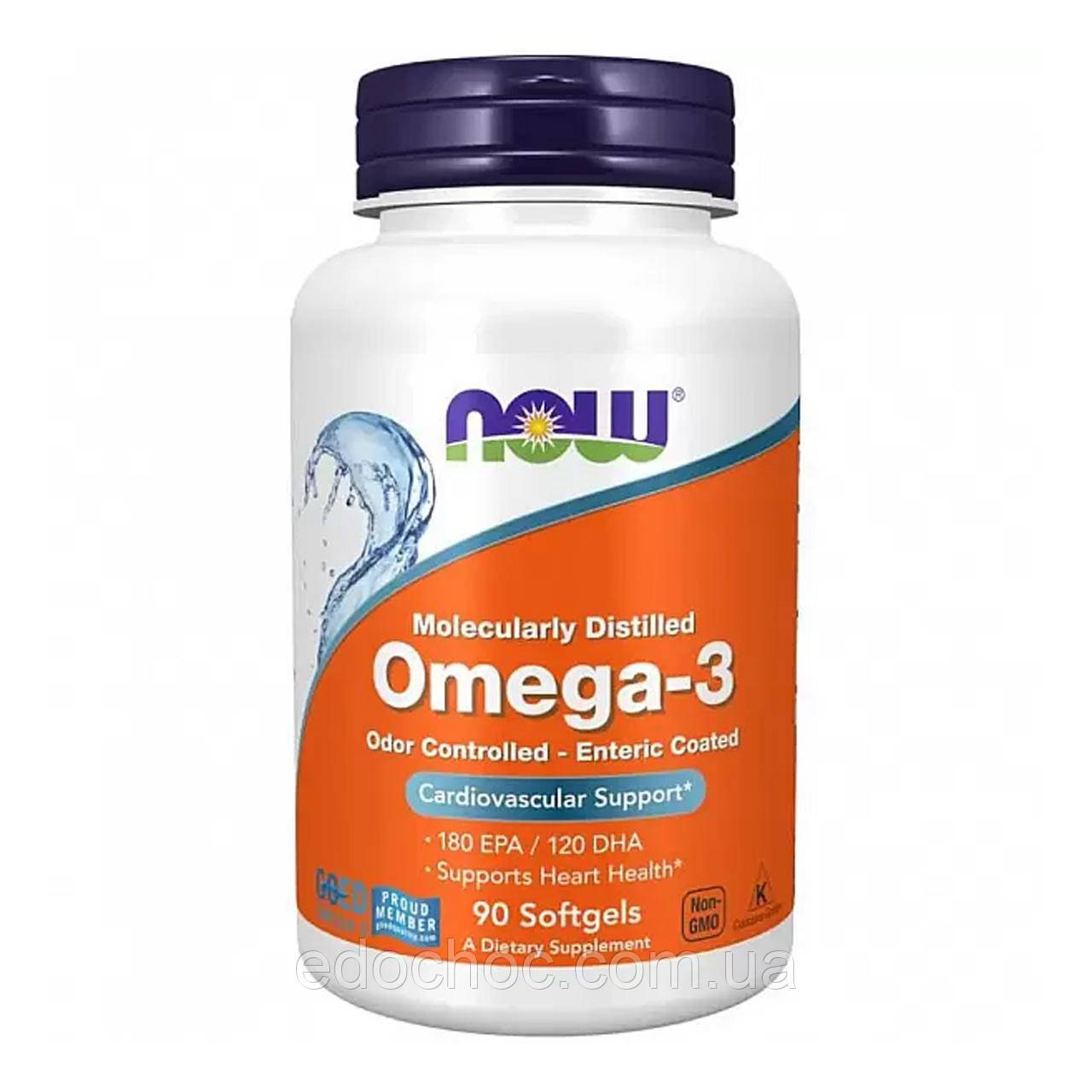 Омега-3 підтримка серця (Omega-3 180 EPA/120 DHA) 90 капсул NOW-01656, фото 1