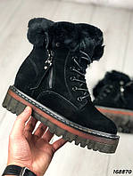 Зимние ботинки женские Allshoes черные | Ботиночки из натуральной замши на шнурках, сбоку молния | Видео обзор