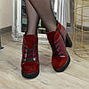 Черевики жіночі на високих підборах, натуральна замша та шкіра бордового кольору, фото 2