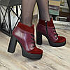 Черевики жіночі на високих підборах, натуральна замша та шкіра бордового кольору, фото 4