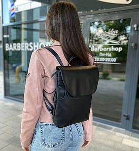 Рюкзак жіночий чорний стильний із еко шкіри 30х25х10 см