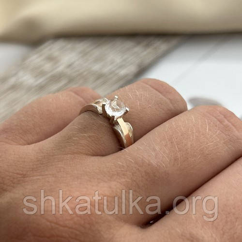 Серебряное кольцо из золотыми вставками и одним цирконом - фото 5 - id-p1105400202