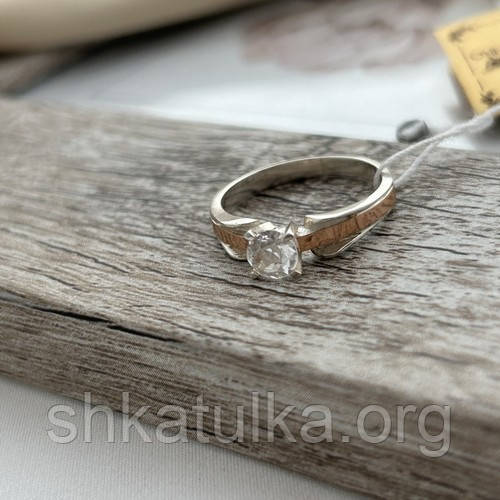 Серебряное кольцо из золотыми вставками и одним цирконом - фото 9 - id-p1105400202