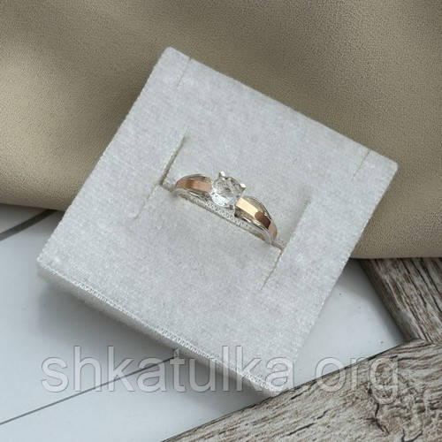 Серебряное кольцо из золотыми вставками и одним цирконом - фото 8 - id-p1105400202
