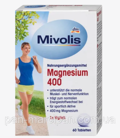 Біологічно активна домішка Mivolis Magnesium 400 60 таблеток (Німеччина), фото 1