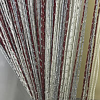 Современные нитяные шторки с люрексом цвета бордовый+серый+белый