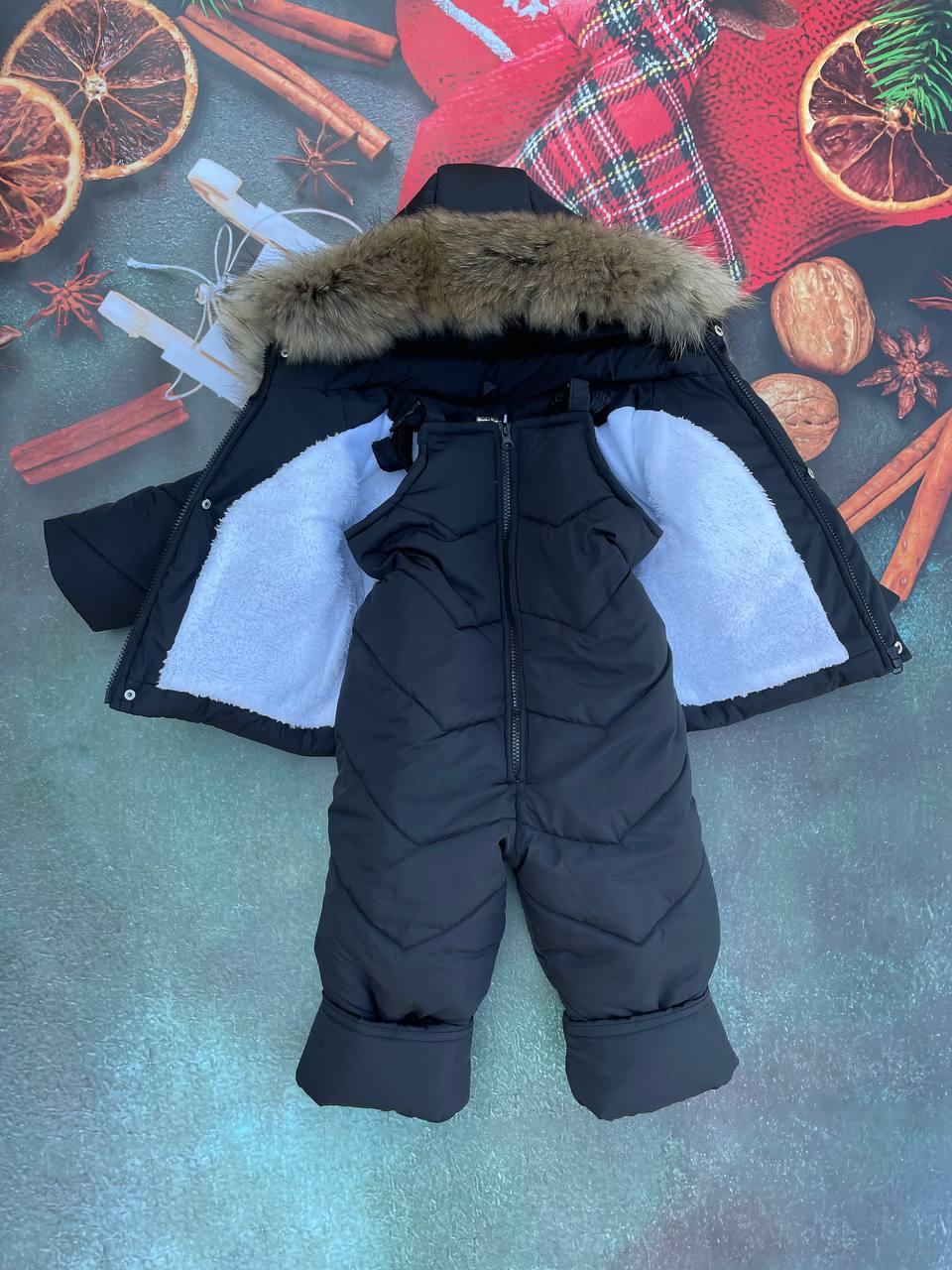 Зимовий костюм і напівкомбінезон для дівчинки та хлопчика з хутром на травці на 2 зими.