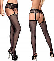 Эротические чулки-стокинги с кружевным поясом Obsessive Garter Stockings S307 Black, XL/XXL