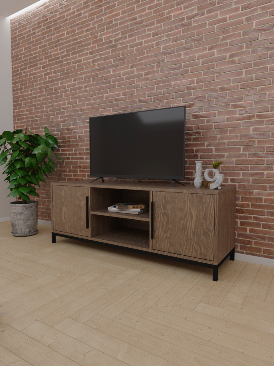 Тумба під ТВ "Loft" з полицею з натурального дерева ясен