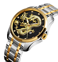 Мужские наручные часы Skmei 9193 Дракон (Серебристый с черным)