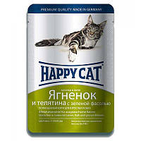 Happy Cat Кусочки в желе с ягненком телятиной и зеленой фасолью для кошек-100гр