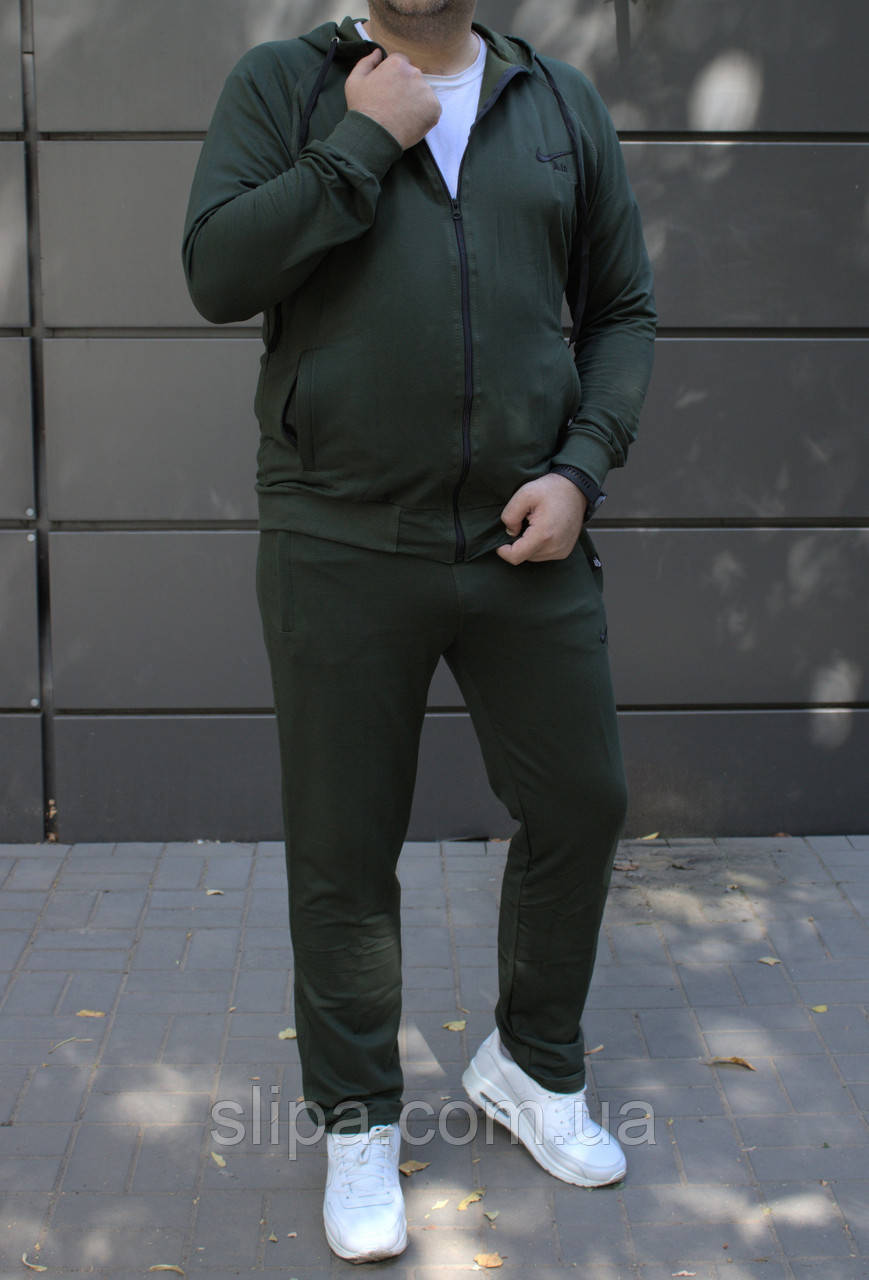 Мужской спортивный костюм хаки Nike БАТАЛ с капюшоном - фото 4 - id-p1943363029