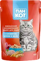 Вкусный влажный корм для кошек Пан Кот с уткой в желе, 100 г