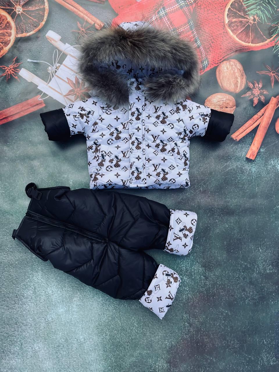 Зимовий костюм: куртка та напівкомбінезон для дівчинки та хлопчика з хутром на травці на 2 зими.