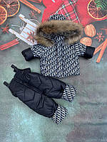 Зимний костюм: куртка и полукомбинезон для девочки и мальчика с мехом на травке на 2 зимы.