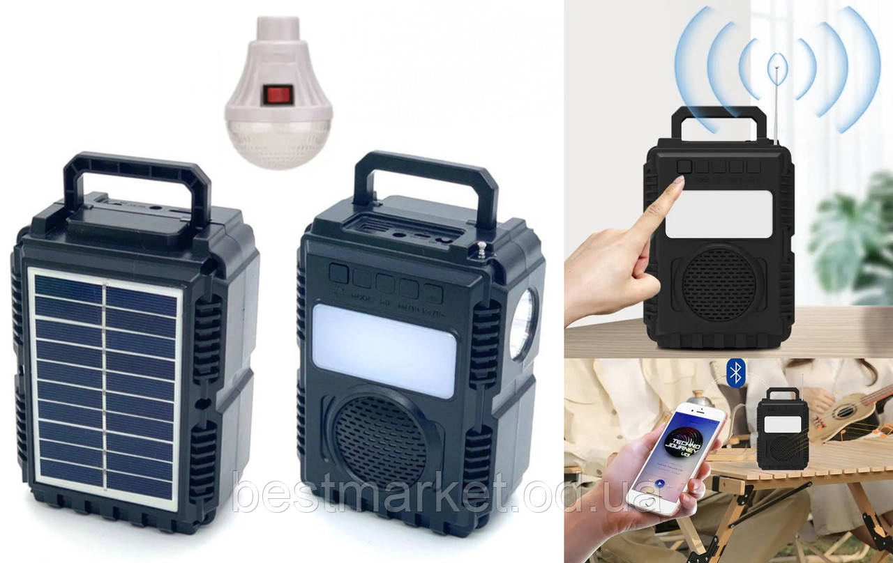 Ліхтар Портативна Bluetooth Колонка з Лампочкою на Сонячній Батарі Vikaro VR-566 USB/SD, FM