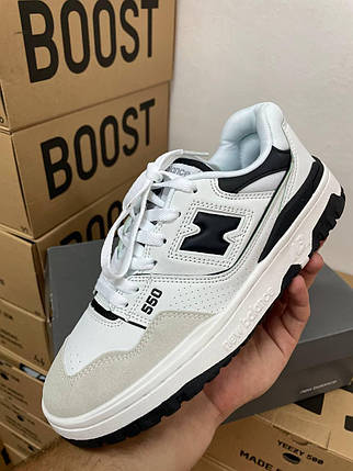 Чоловічі та жіночі кросівки New balance 550 White Black Нью Беланс 550 білі шкіра замш демісезон Китай, фото 1