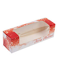 Коробка 200х60х60 для макаронс з боковим вікном "Новорічна", червона