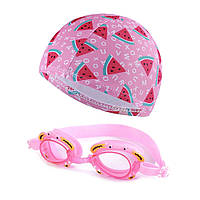 Детский набор для плавания шапочка и очки для бассейна, Leacco, розового цвета GO-04 №2