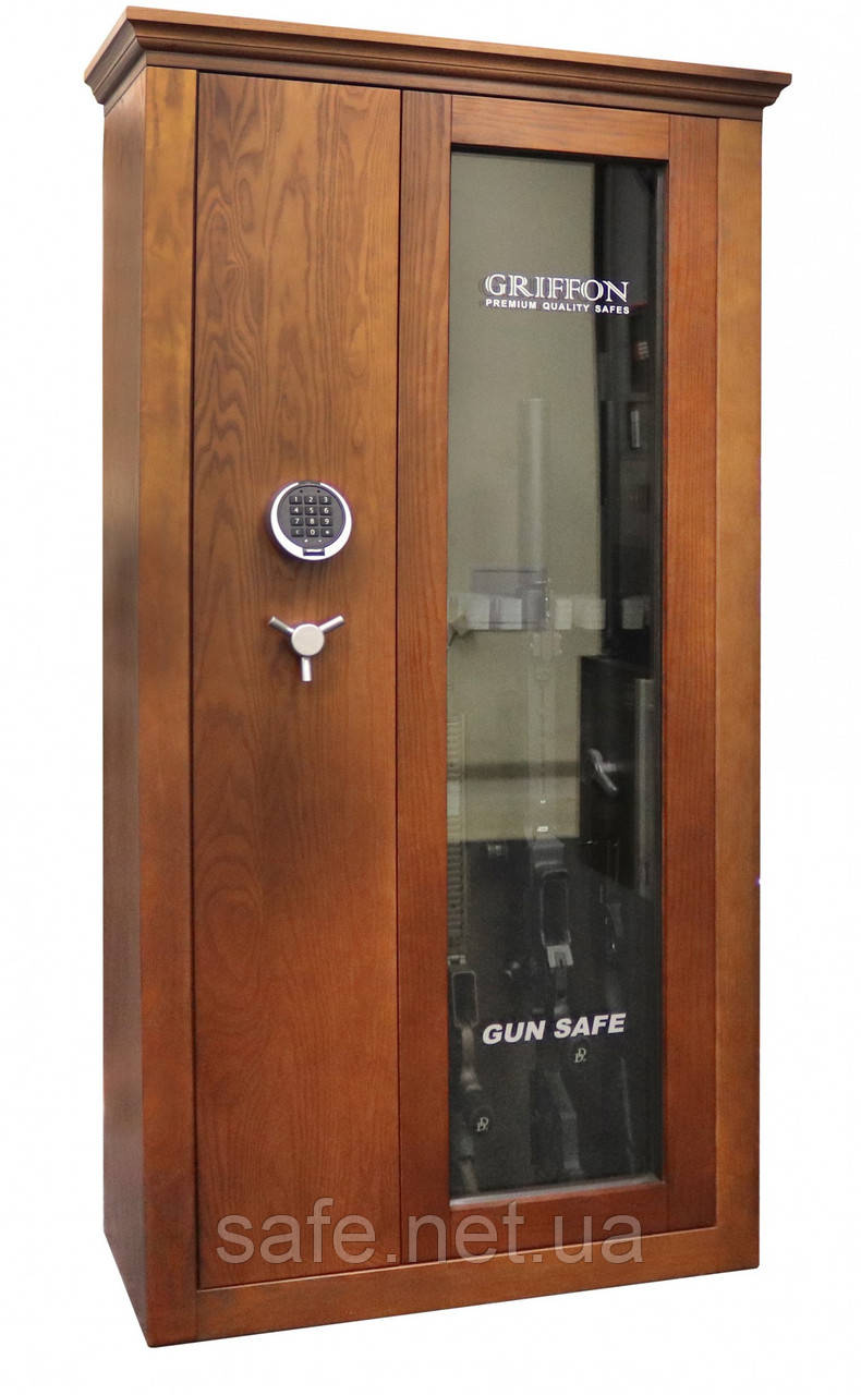 Сейф збройовий Griffon GG.700.E WOOD ASH (ВхШхГ:1570x815x420) на 7 рушниць, сейф з куленепробивним склом
