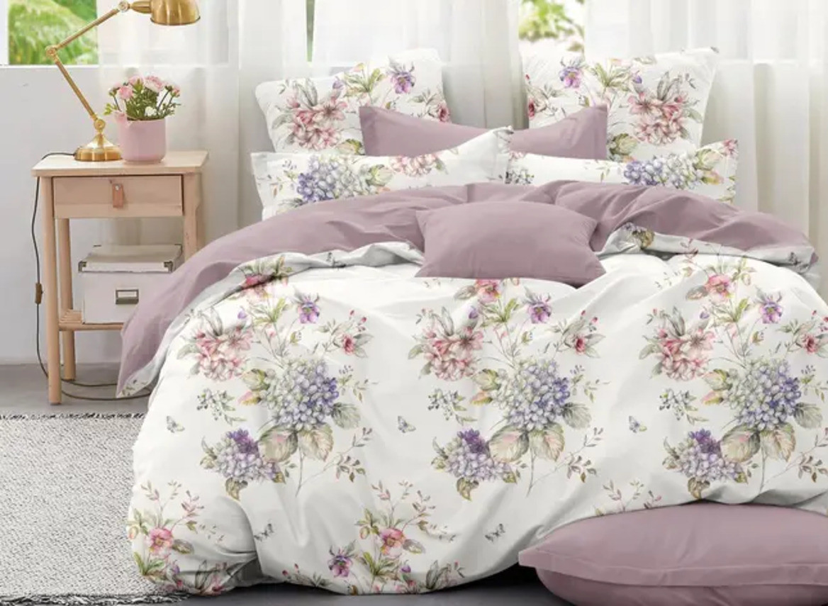 Двоспальна постільна білизна з простирадлом на гумці Ранфорс (21477) Постільна білизна з натуральних тканин, фото 1