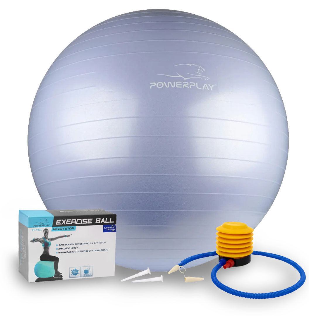М'яч для фітнесу (фітбол) PowerPlay 4001 Ø 75 cm Gymball Sky Blue + насос