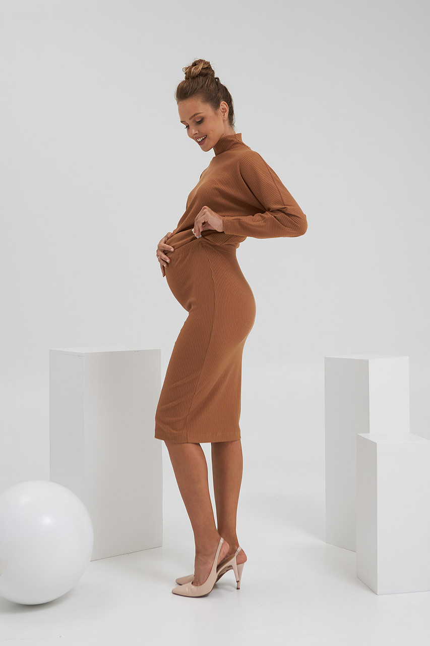 Трикотажная юбка для беременных карамельная L - фото 2 - id-p1943450139