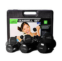 Набор гантелей виниловых кейсе 9 кг. PowerPlay 4121 Fitness Dumbells (2шт.*1кг. 2шт.*1,5кг. 2шт.*2кг.)