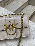 Жіноча сумка рептилія крос-боді з пташками бежева, фото 5