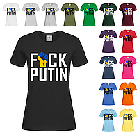 Черная женская футболка Русофобия - Fuck putin (1-10-4)